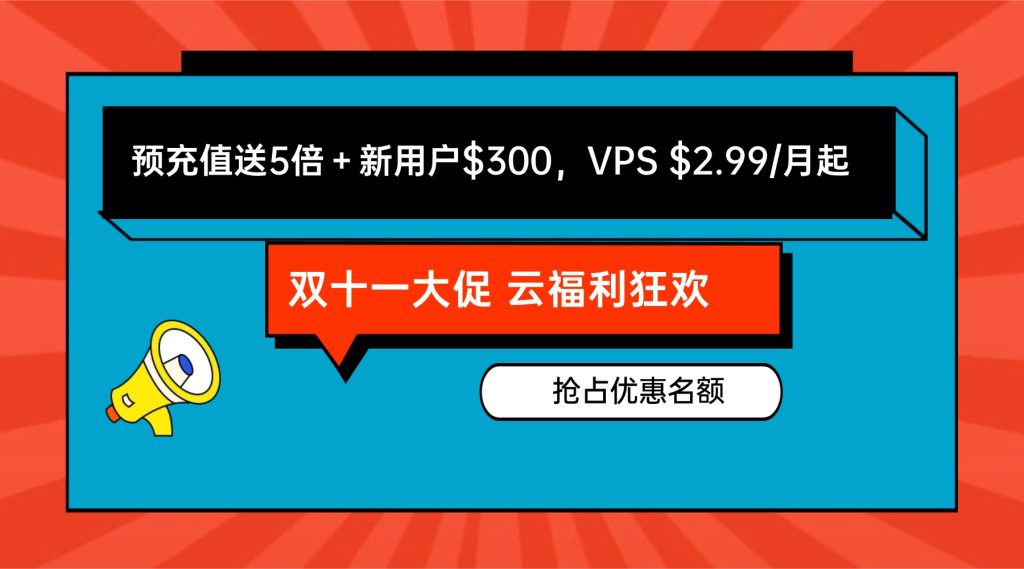 双十一大促 云福利狂欢，RakSmart预充值最高送5倍＋新用户$300，VPS $2.99/月起｜年度最低价